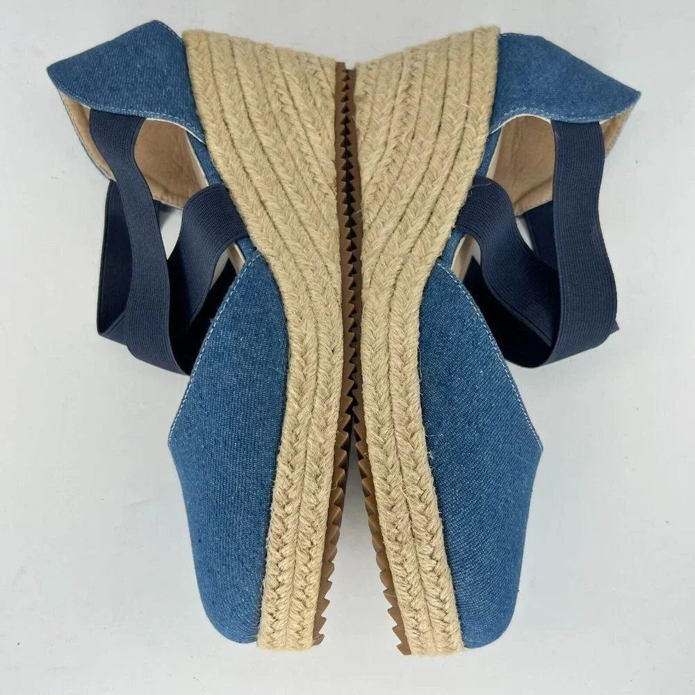 Womens Blue Beige Comfort Shoes Slip On Wedge Heel Espadrilles EU Size 41